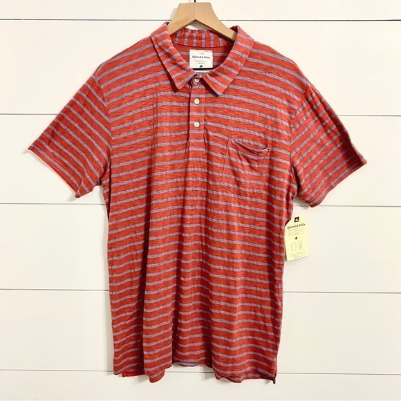 Splendid Mills NWT Striped Slub Pima Short Sleeve Polo T-Shirt Tee Size XL - Picture 4 of 9